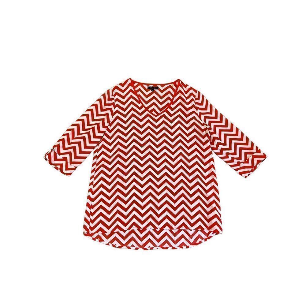Kiara Women’s Medium Chevron 3/4 Sleeve V-neck Blouse